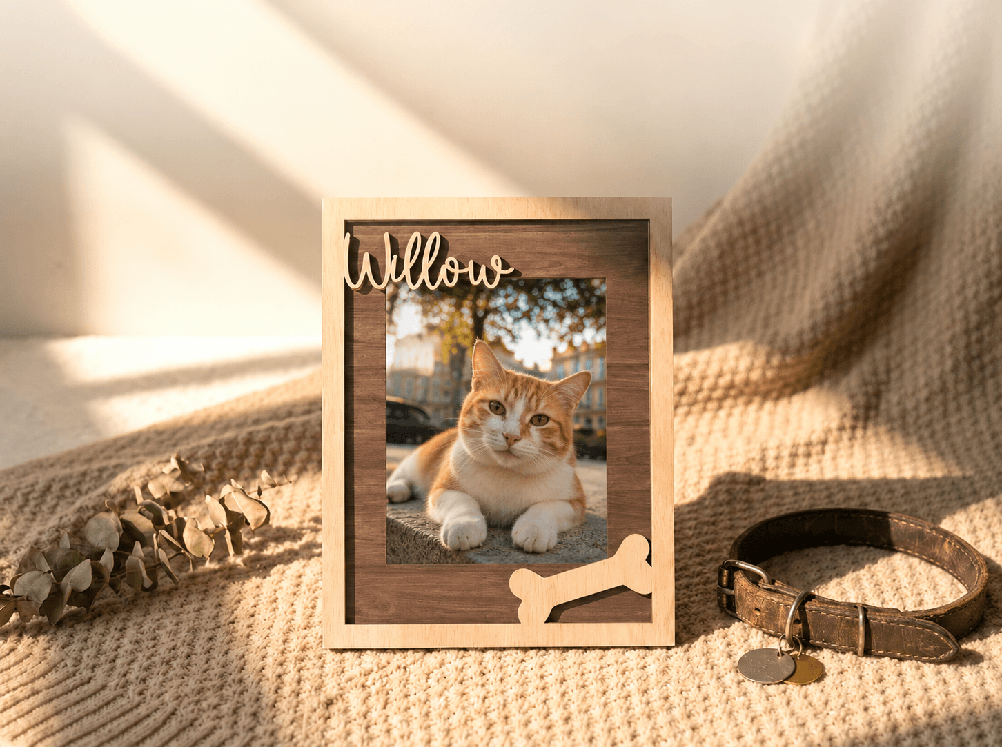 Custom Pet Memorial Picture Frame – Personalized Wooden Dog Photo Frame, Rainbow Bridge Loss Gift