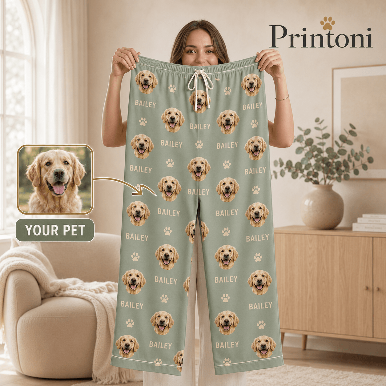 Custom Pet Pajamas from Photo, Personalized Dog Cat Face & Name Pajama Set, Matching Couple Family PJs, Pet Lover Christmas Gift