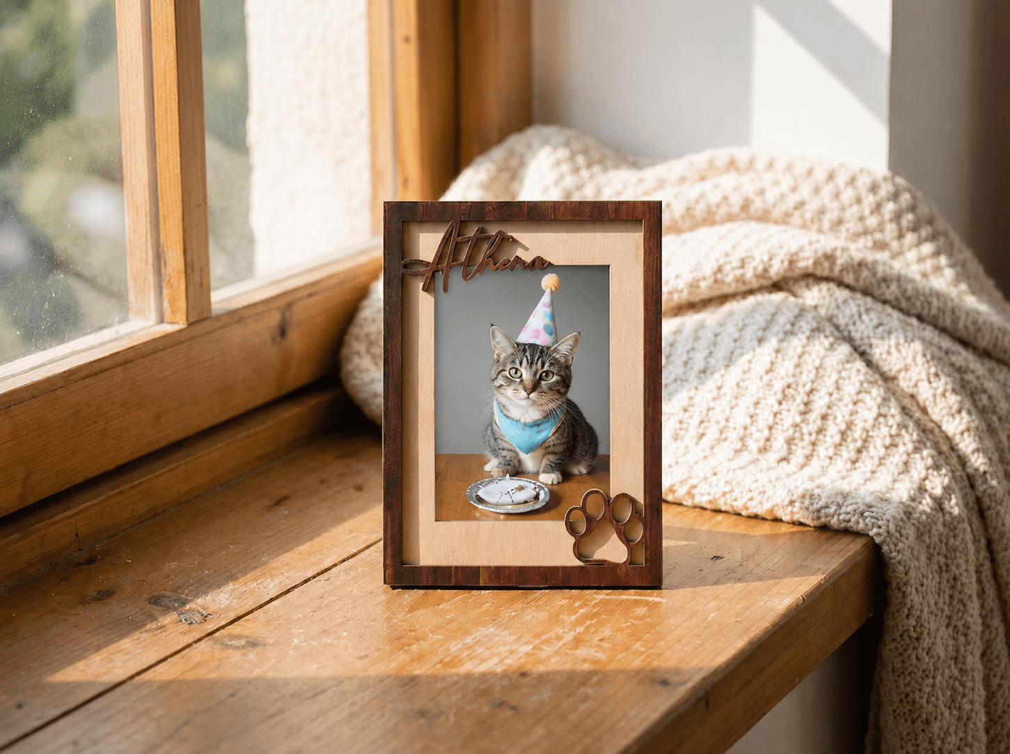 Custom Pet Memorial Picture Frame – Personalized Wooden Dog Photo Frame, Rainbow Bridge Loss Gift