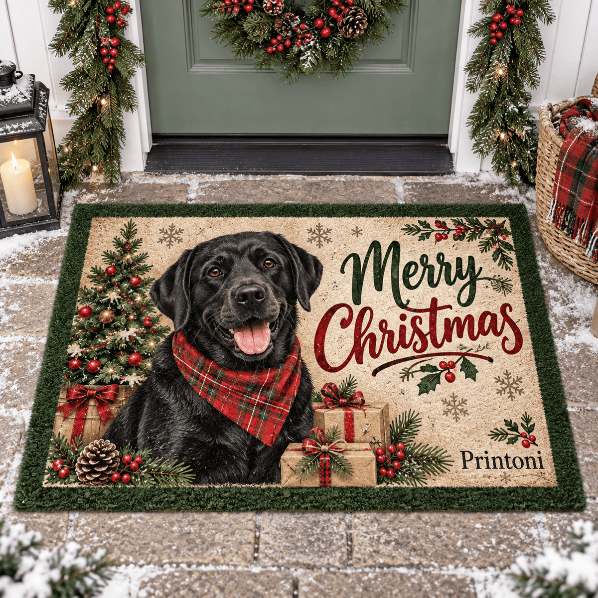 Custom Pet Christmas Doormat, Personalized Dog & Cat Photo Welcome Mat, Holiday Gift for Pet Lovers