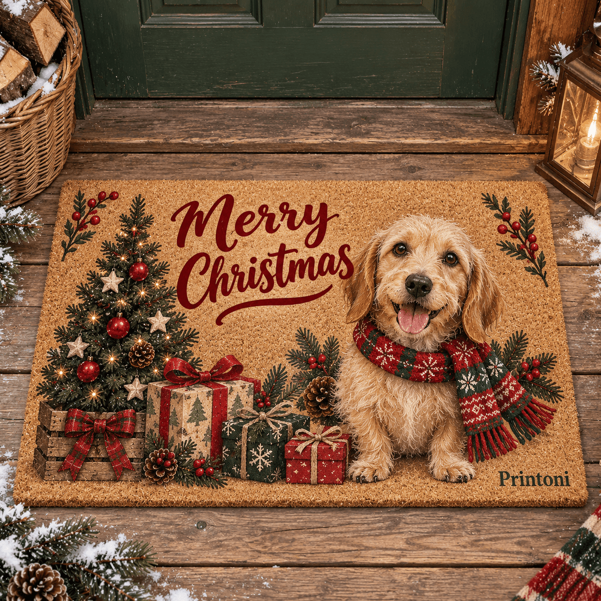 Custom Pet Christmas Doormat, Personalized Dog & Cat Photo Welcome Mat, Holiday Gift for Pet Lovers