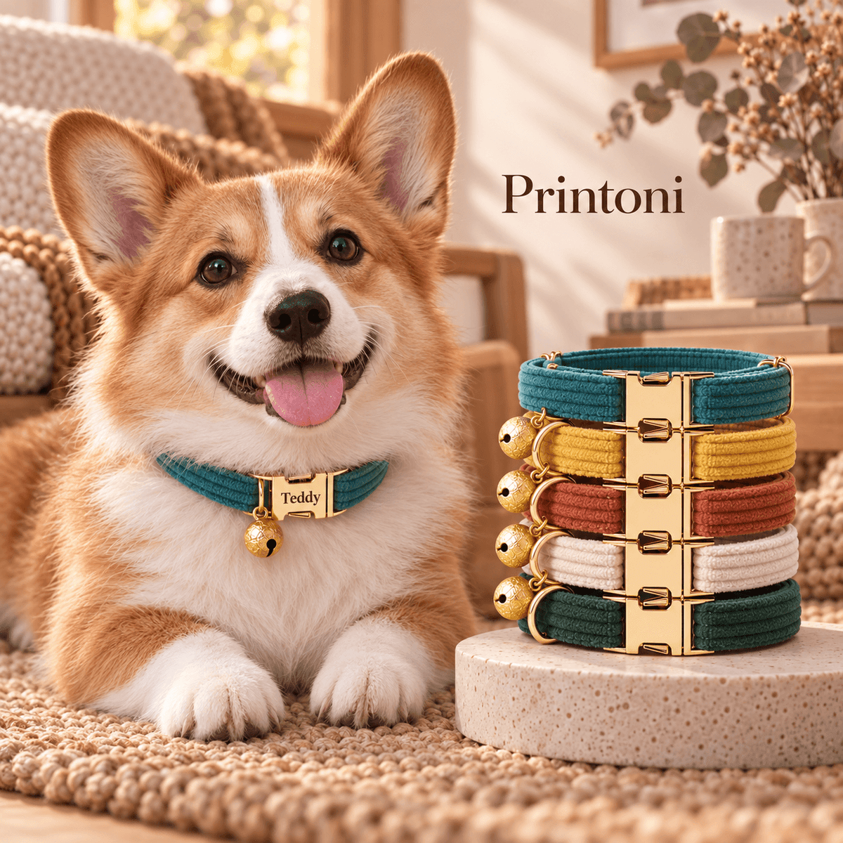 Custom Pet Collar with Name Plate, Personalized Velvet Cat & Dog Collar with Bell, Engraved Name Gift for Pet Lovers
