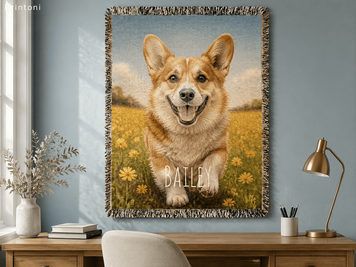 Custom Pet Woven Blanket from Photo, Personalized Cat or Dog Portrait Throw, Pet Lover Gift