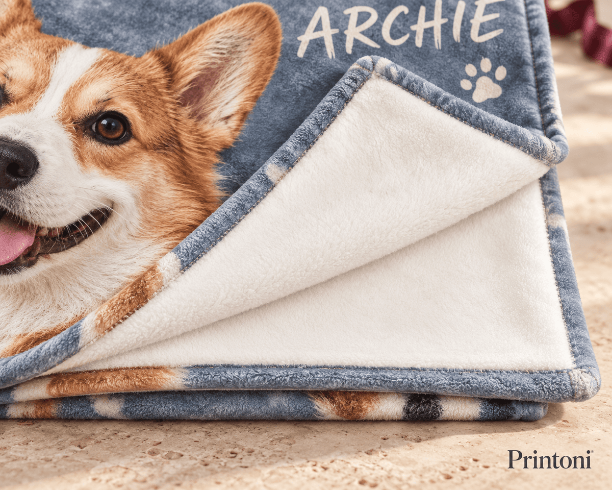 Custom Pet Face Blanket from Photo, Personalized Dog & Cat Name Blanket, Pet Lover Gift