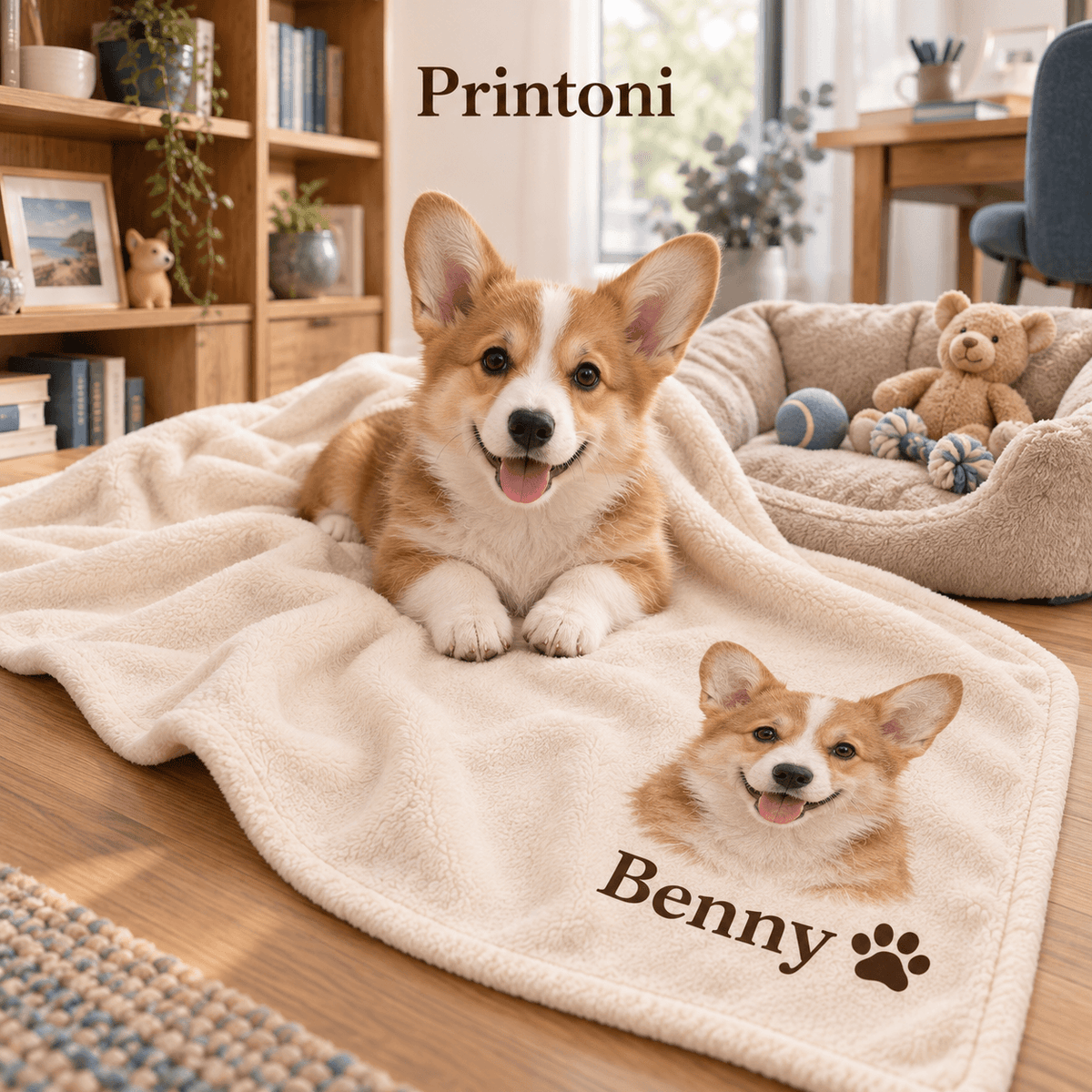 Custom Pet Photo Blanket, Personalized Cat & Dog Fleece Blanket with Name, Pet Portrait Gift