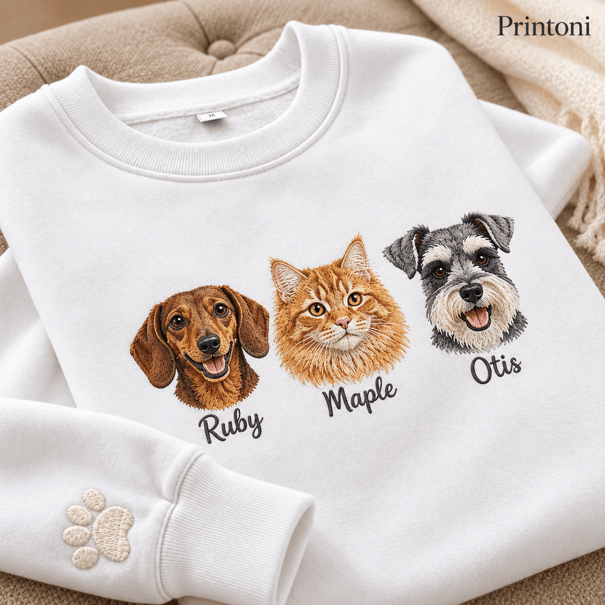 Custom Embroidered Pet Sweatshirt from Photo, Personalized Dog & Cat Name Crewneck, Pet Lover Gift
