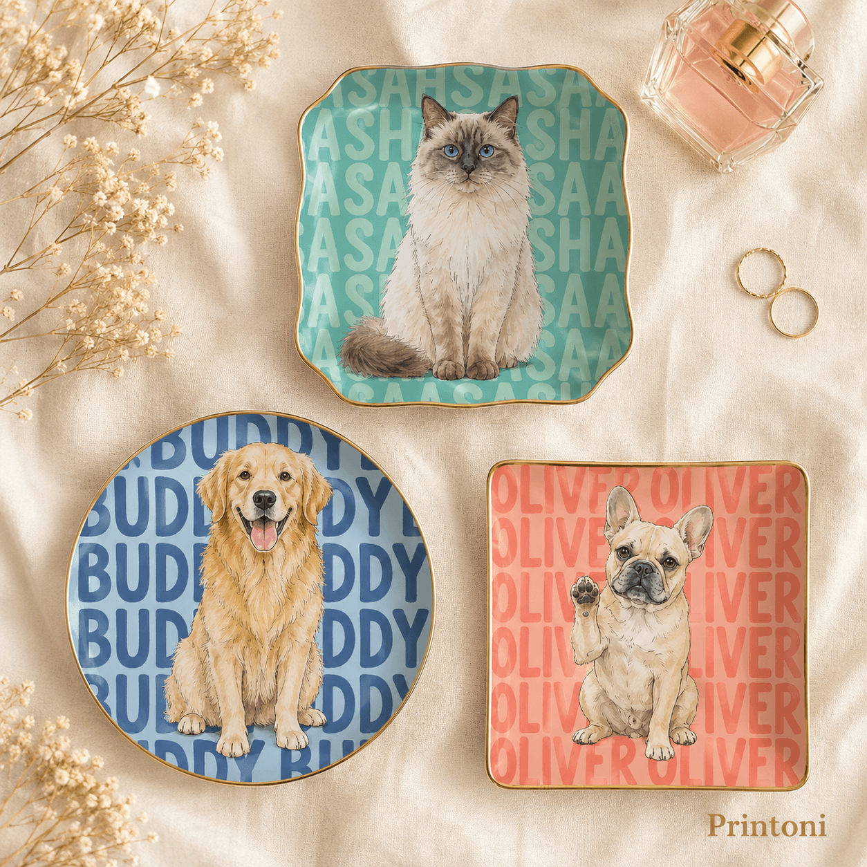 Custom Cat Trinket Dish from Photo, Personalized Watercolor Pet Portrait Ring Dish with Name, Cat Mom & Pet Lover Gift