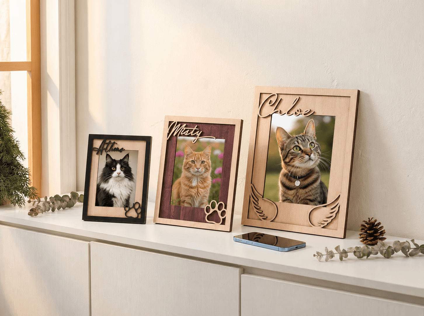 Custom Pet Memorial Picture Frame – Personalized Wooden Dog Photo Frame, Rainbow Bridge Loss Gift
