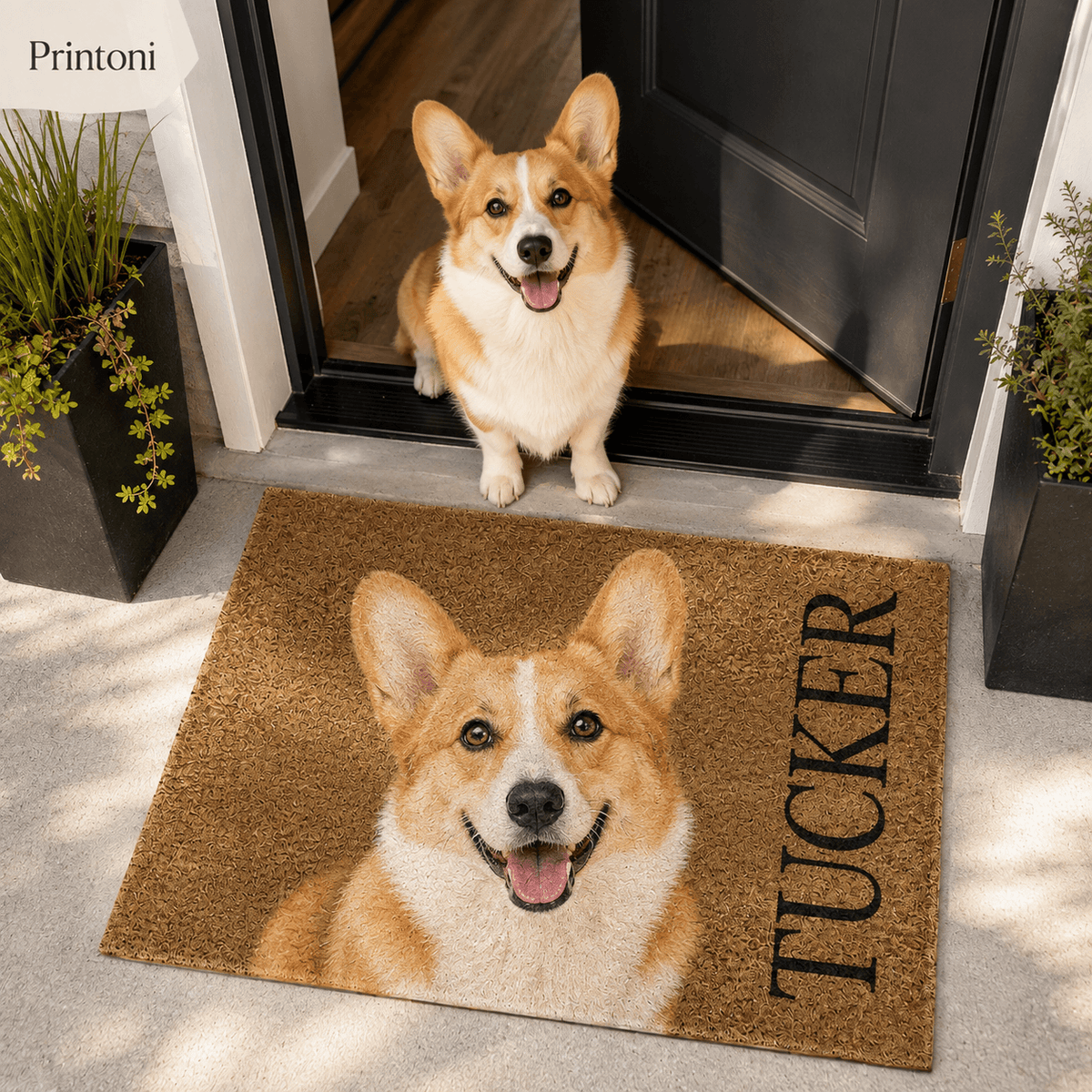 Custom Dog Photo Doormat, Personalized Pet Name Welcome Mat, Dog Face Doormat, Pet Portrait Gift for Dog Lovers