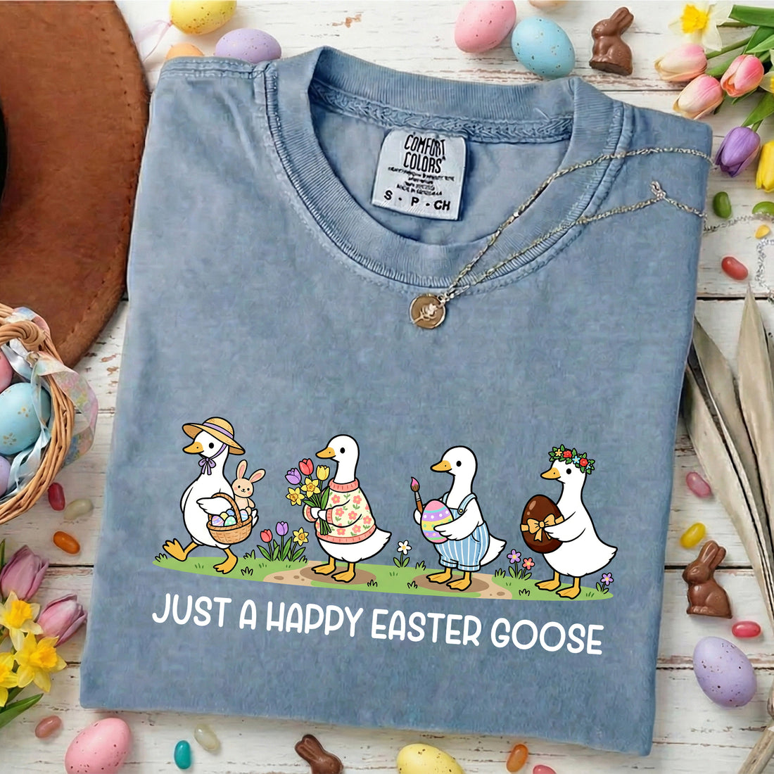 Just a Happy Easter Goose Shirt – Cute Funny Easter Goose Tee, Comfort Colors Gift
