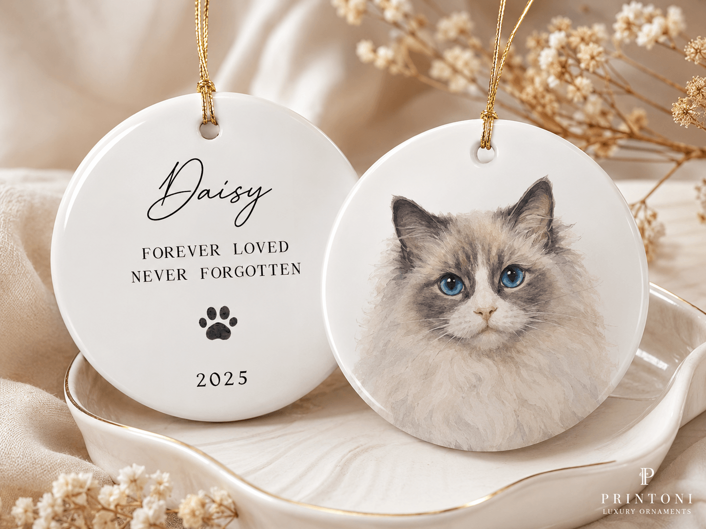 Custom Pet Memorial Ornament from Photo, Personalized Dog Cat Portrait Keepsake, Pet Loss Sympathy Gift, In Loving Memory Ornament
