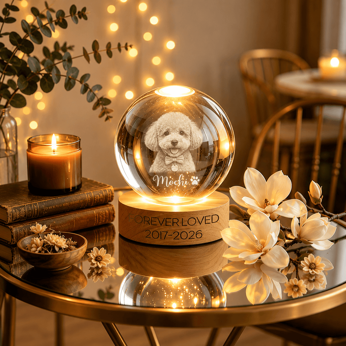 Custom Pet Memorial Night Light, Personalized Crystal Ball Dog Cat Lamp with Name & Years, Pet Loss Sympathy Gift, Remembrance Keepsake