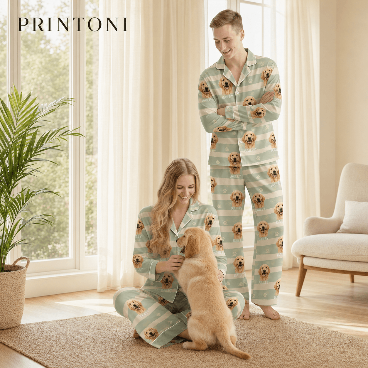Custom Pet Photo Pajamas, Personalized Matching Pajama Set with Name, Pet Lover Gift