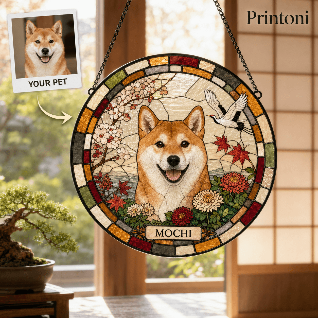 Custom Pet Suncatcher from Photo, Personalized Stained Glass Style Dog Cat Window Hanging with Name, Pet Memorial Gift, Pet Lover Gift