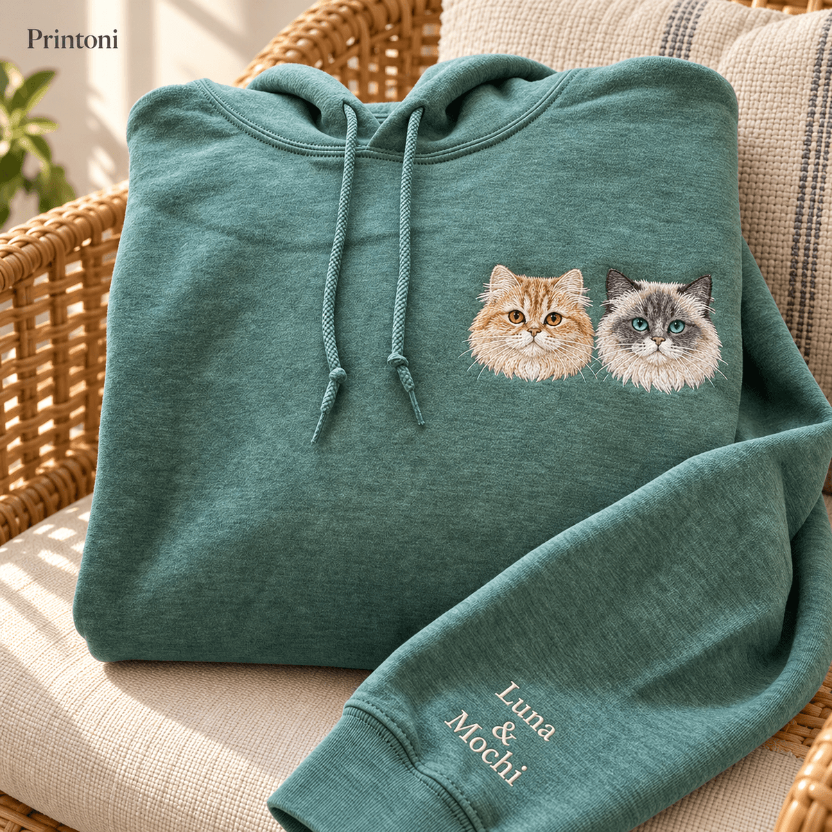 Custom Cat Face Embroidered Hoodie, Personalized Pet Portrait Sweatshirt with Name, Gift for Cat Lovers
