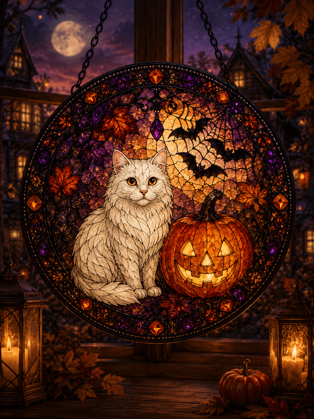 Halloween Dog Suncatcher, Stained Glass Style Puppy Witch Window Hanging, Fall Acrylic Sun Catcher, Halloween Decor Dog Lover Gift