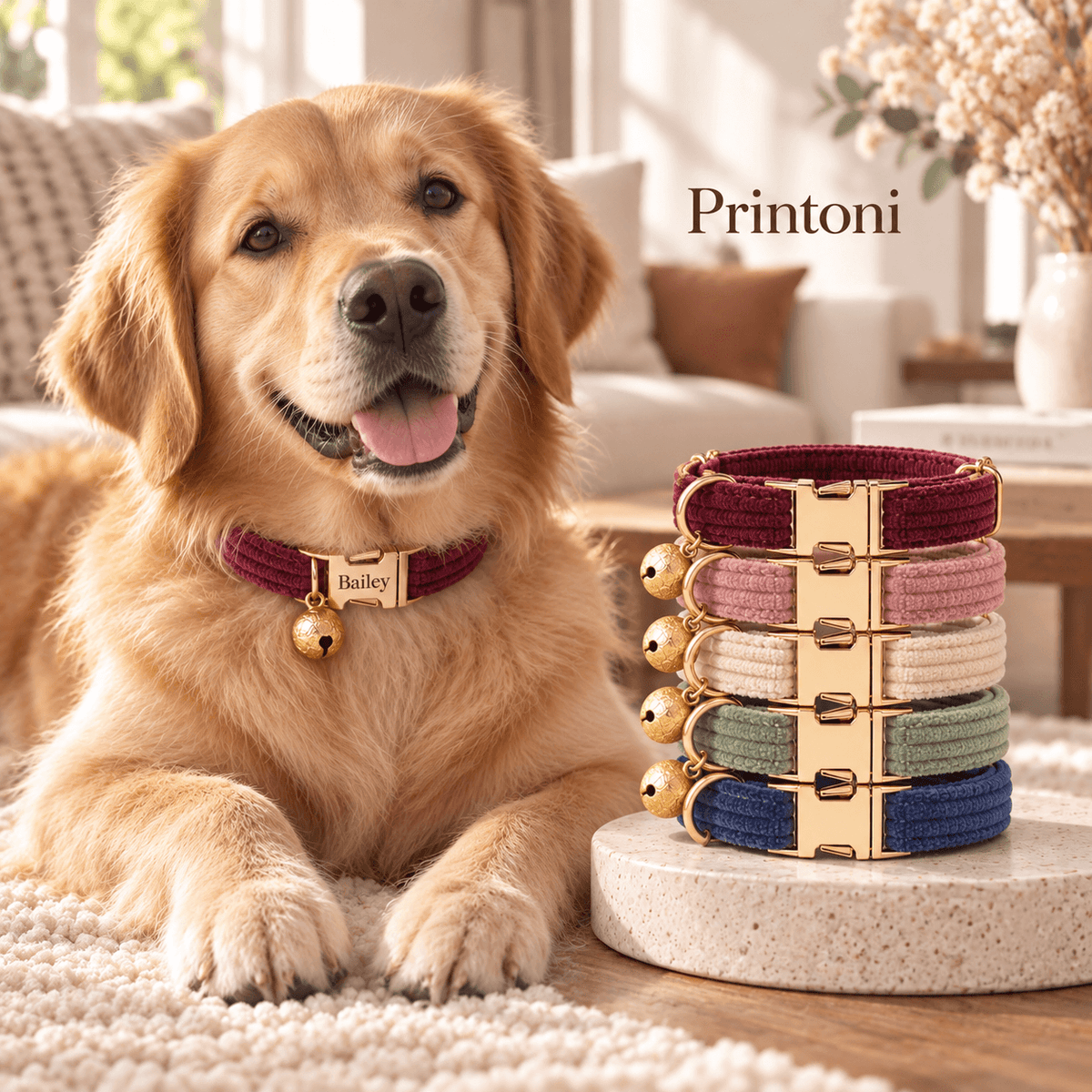 Custom Pet Collar with Name Plate, Personalized Velvet Cat & Dog Collar with Bell, Engraved Name Gift for Pet Lovers