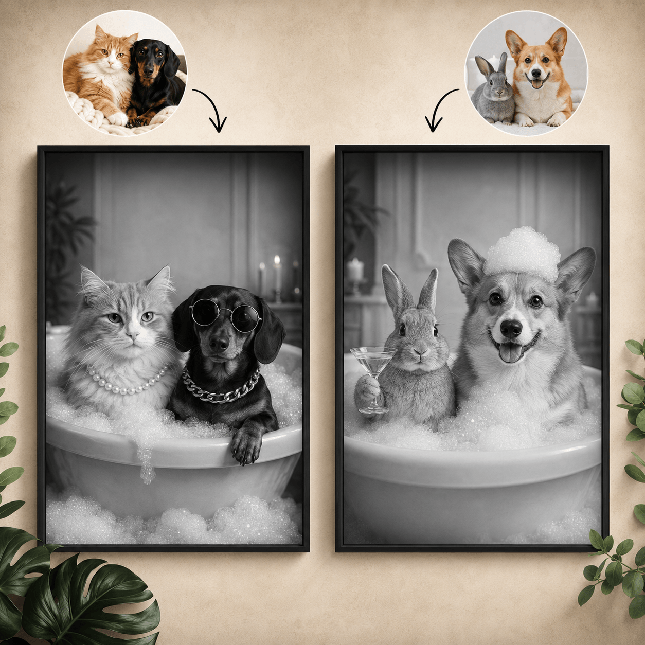 Custom Pet Portrait, Funny Bathroom Canvas Print, Dog Toilet Art (Poster/Canvas,Frame Canvas)