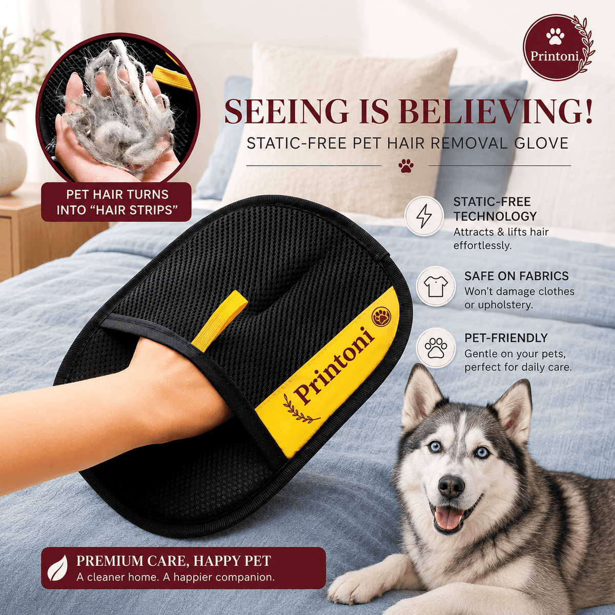 Static-Free Pet Hair Removal Glove, Reusable Deshedding Mitt for Dogs & Cats, Pet Grooming Gift