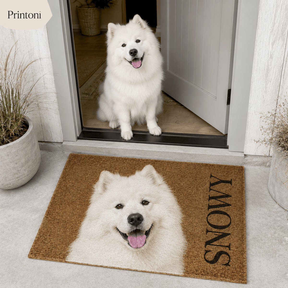 Custom Dog Photo Doormat, Personalized Pet Name Welcome Mat, Dog Face Doormat, Pet Portrait Gift for Dog Lovers