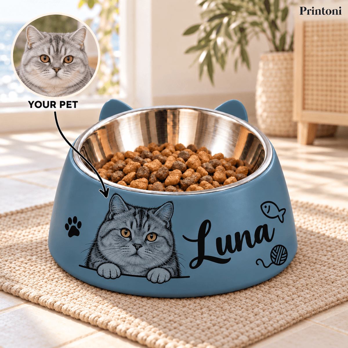 Custom Dog Bowl from Photo, Personalized Pet Name Ceramic Feeding Bowl, Dog Mom Gift