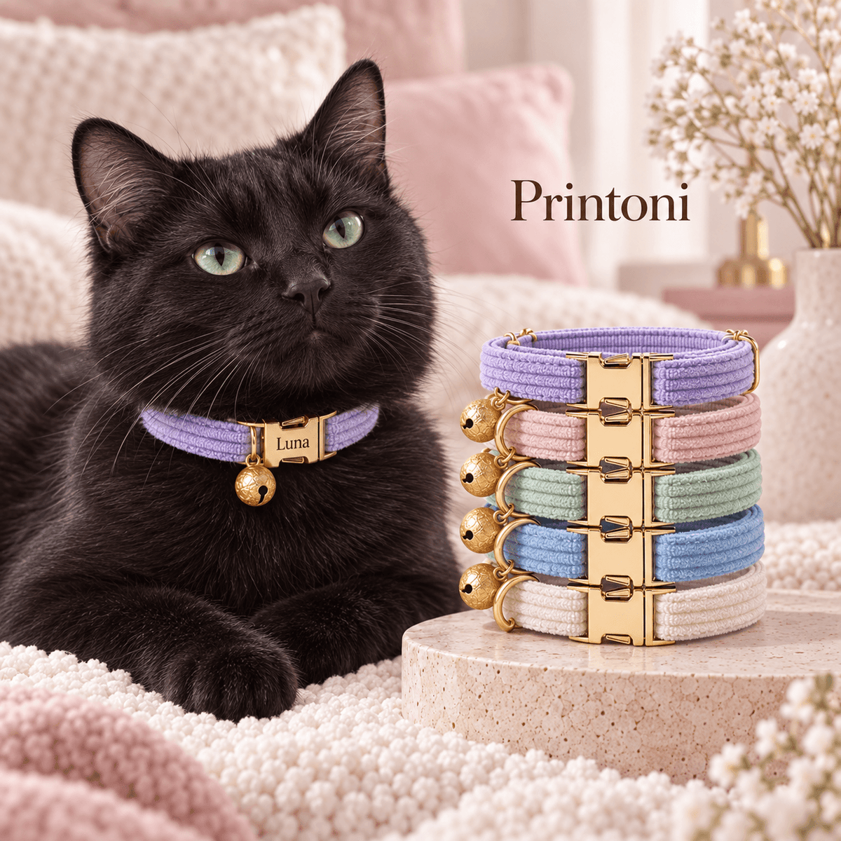 Custom Pet Collar with Name Plate, Personalized Velvet Cat & Dog Collar with Bell, Engraved Name Gift for Pet Lovers