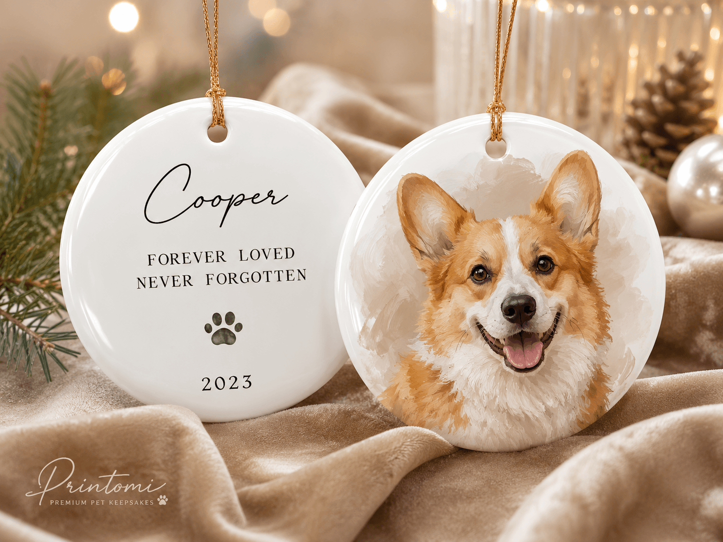 Custom Pet Memorial Ornament from Photo, Personalized Dog Cat Portrait Keepsake, Pet Loss Sympathy Gift, In Loving Memory Ornament