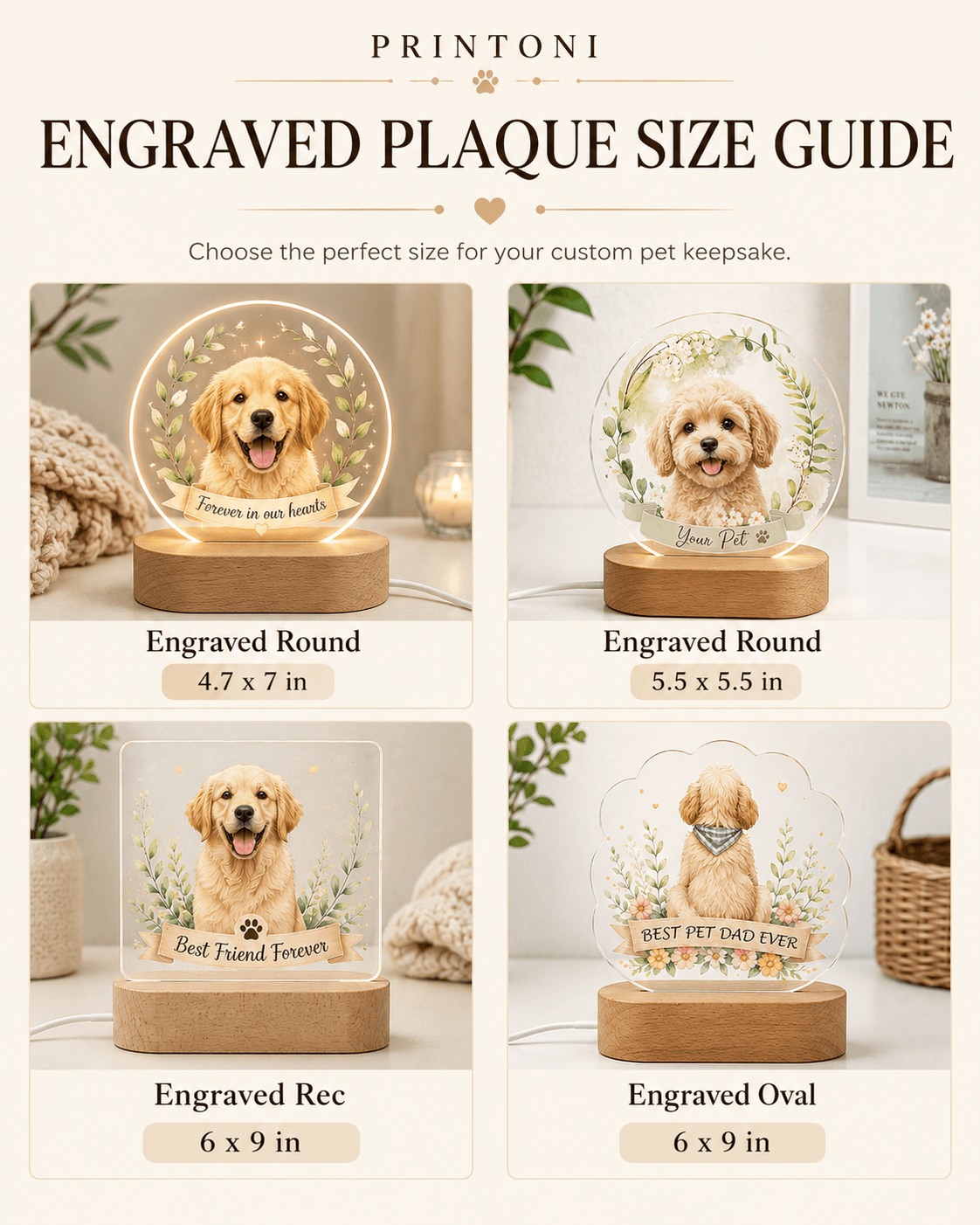 Custom Pet Memorial Acrylic Plaque from Photo – Personalized Dog Cat LED Light Loss Gift