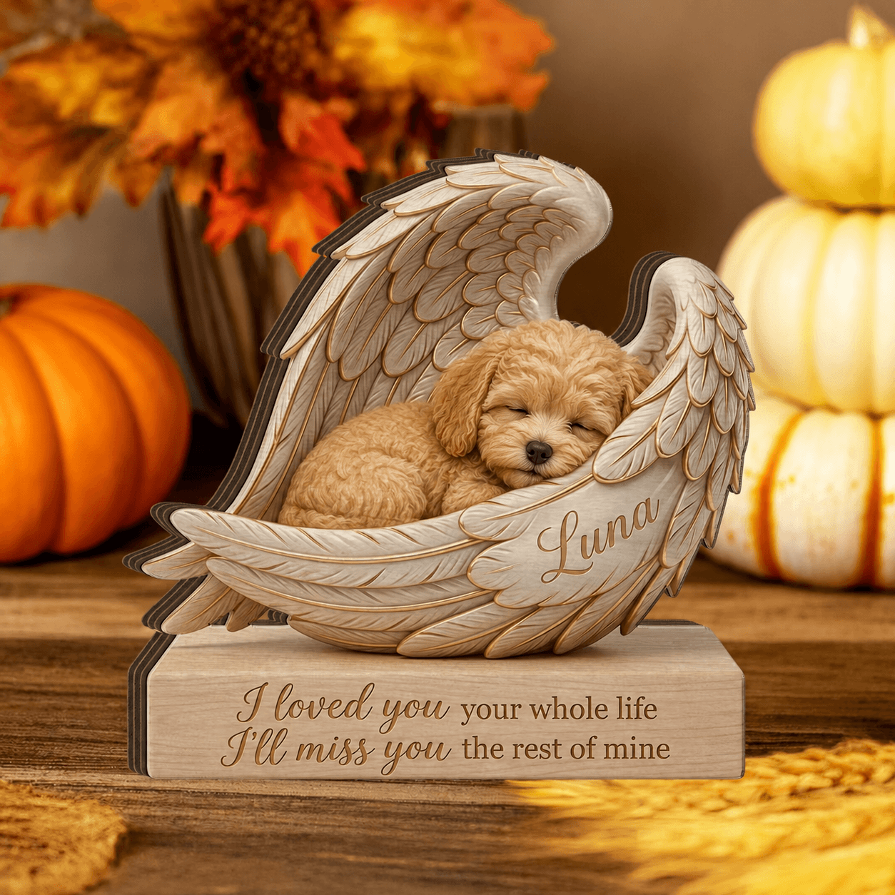 Personalized Pet Memorial Wood Block from Photo – Custom Dog Angel Wing Portrait Sympathy Gift