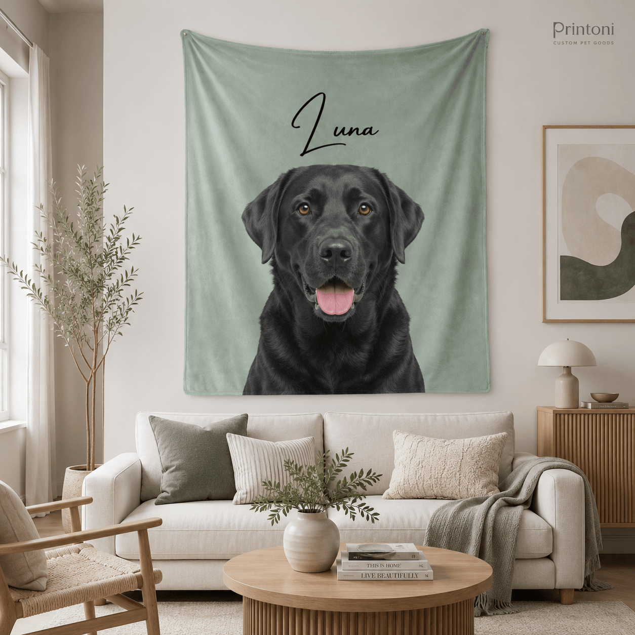 Custom Pet Tapestry from Photo, Personalized Dog Cat Portrait Wall Hanging with Name, Large Pet Wall Decor, Pet Lover Gift