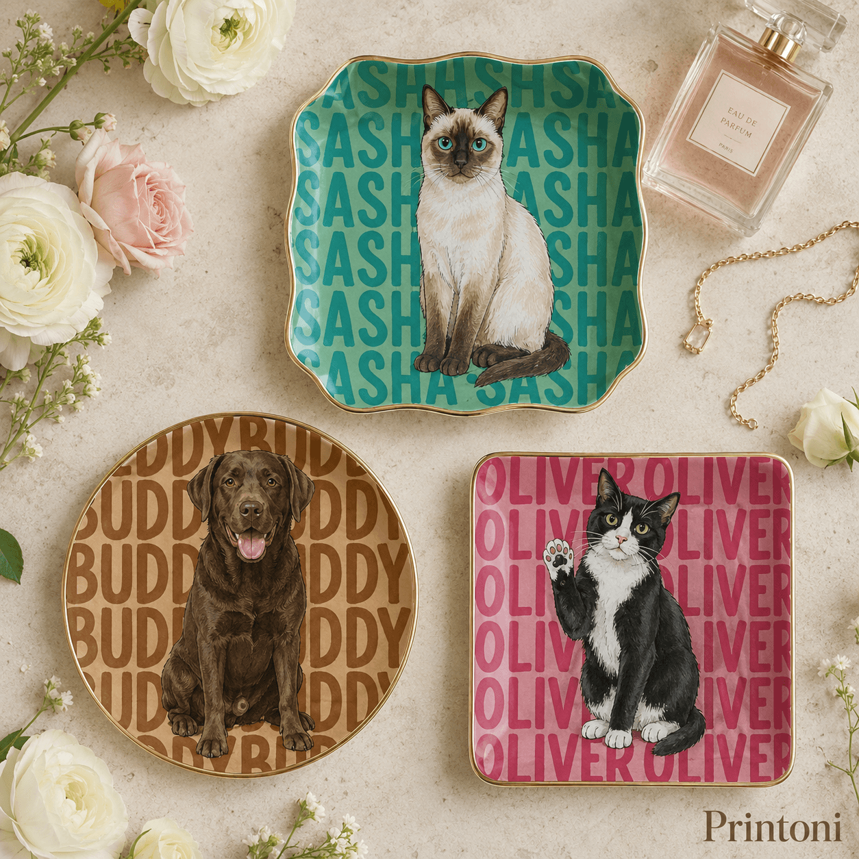 Custom Cat Trinket Dish from Photo, Personalized Watercolor Pet Portrait Ring Dish with Name, Cat Mom & Pet Lover Gift