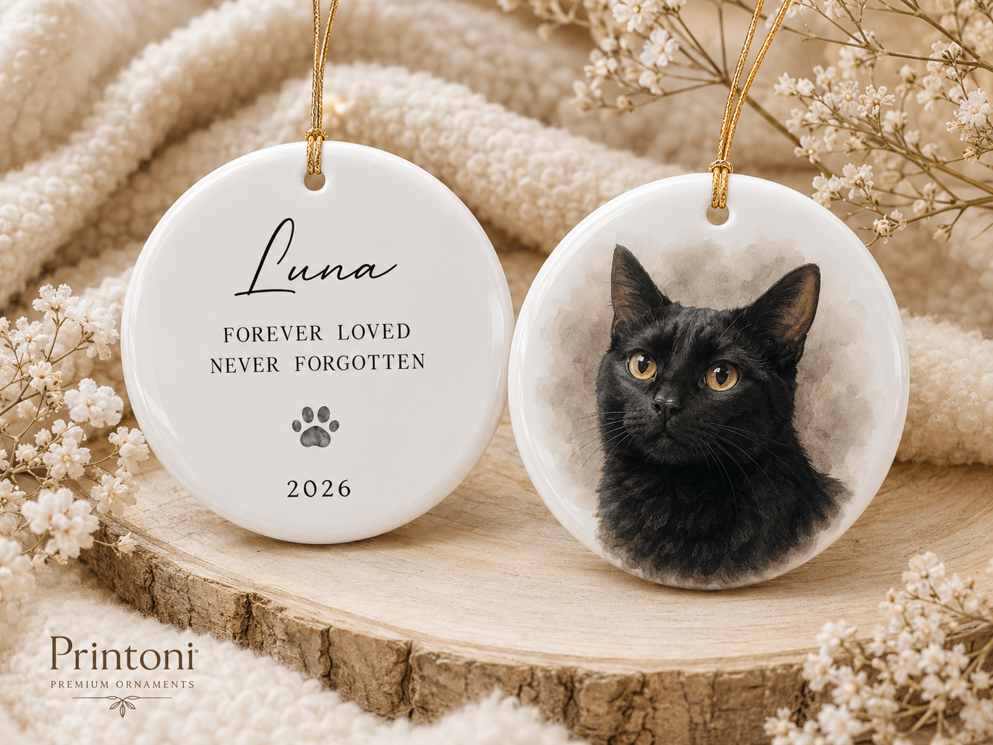Custom Pet Memorial Ornament from Photo, Personalized Dog Cat Portrait Keepsake, Pet Loss Sympathy Gift, In Loving Memory Ornament