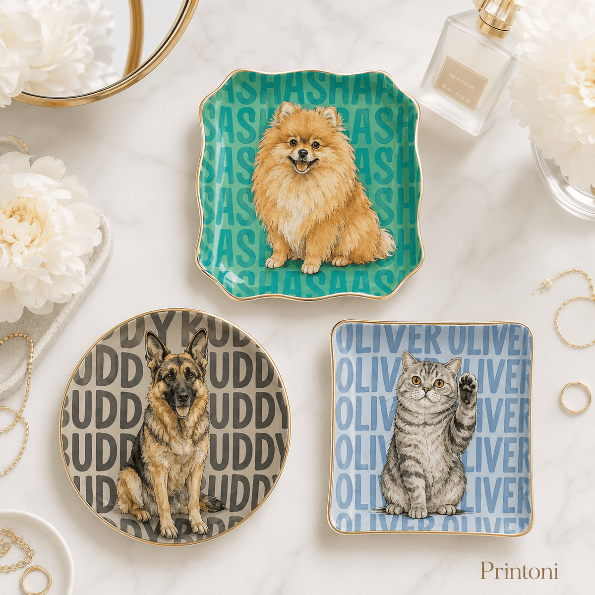 Custom Cat Trinket Dish from Photo, Personalized Watercolor Pet Portrait Ring Dish with Name, Cat Mom & Pet Lover Gift