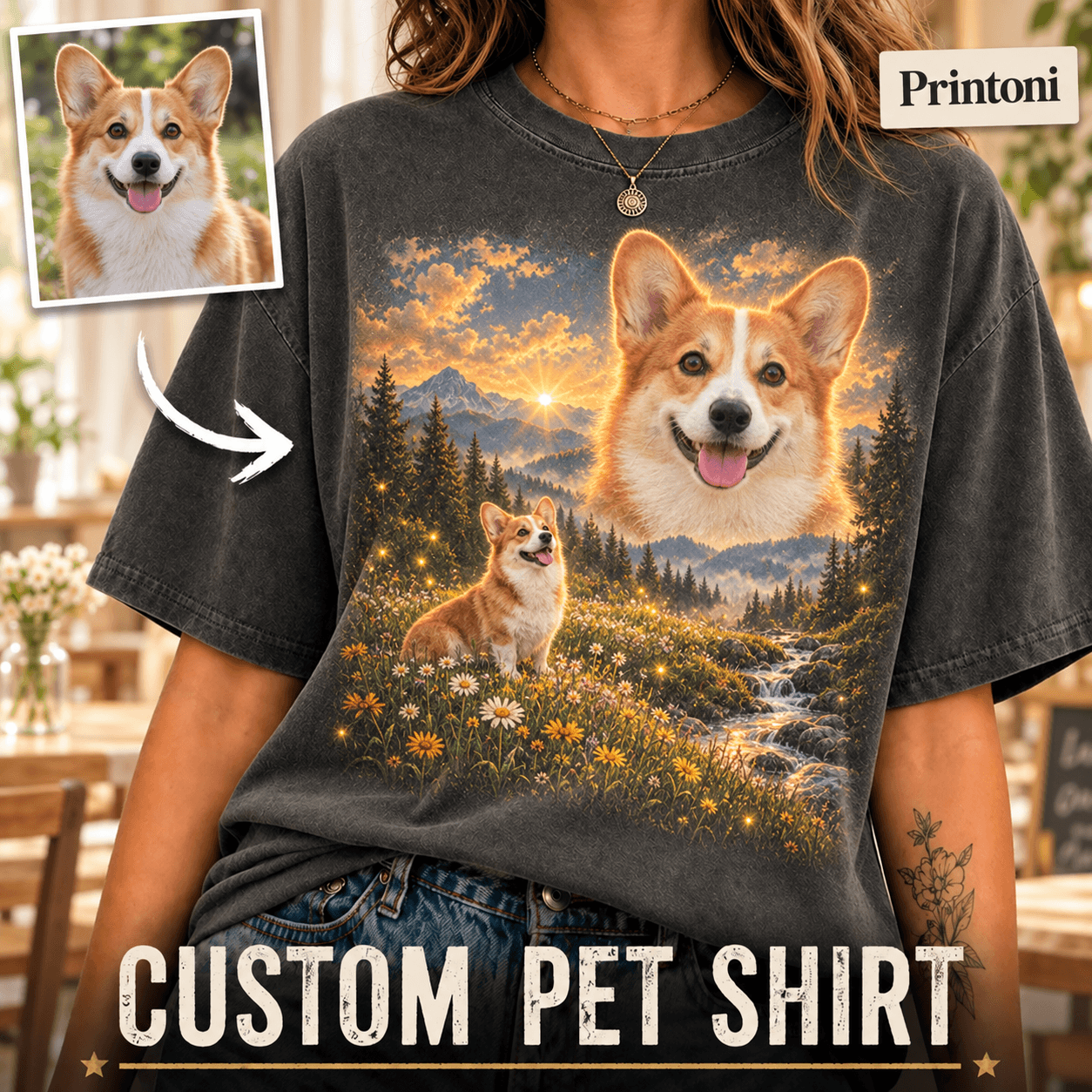 Custom Pet Shirt from Photo, Personalized Mystical Cat T-Shirt, Celestial Pet Portrait Gift for Cat Lovers