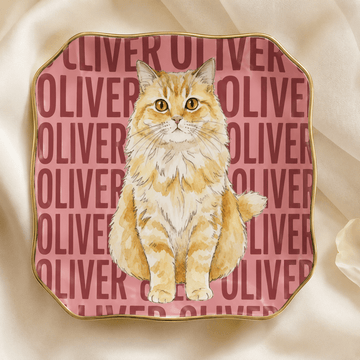 Custom Cat Trinket Dish from Photo, Personalized Watercolor Pet Portrait Ring Dish with Name, Cat Mom & Pet Lover Gift