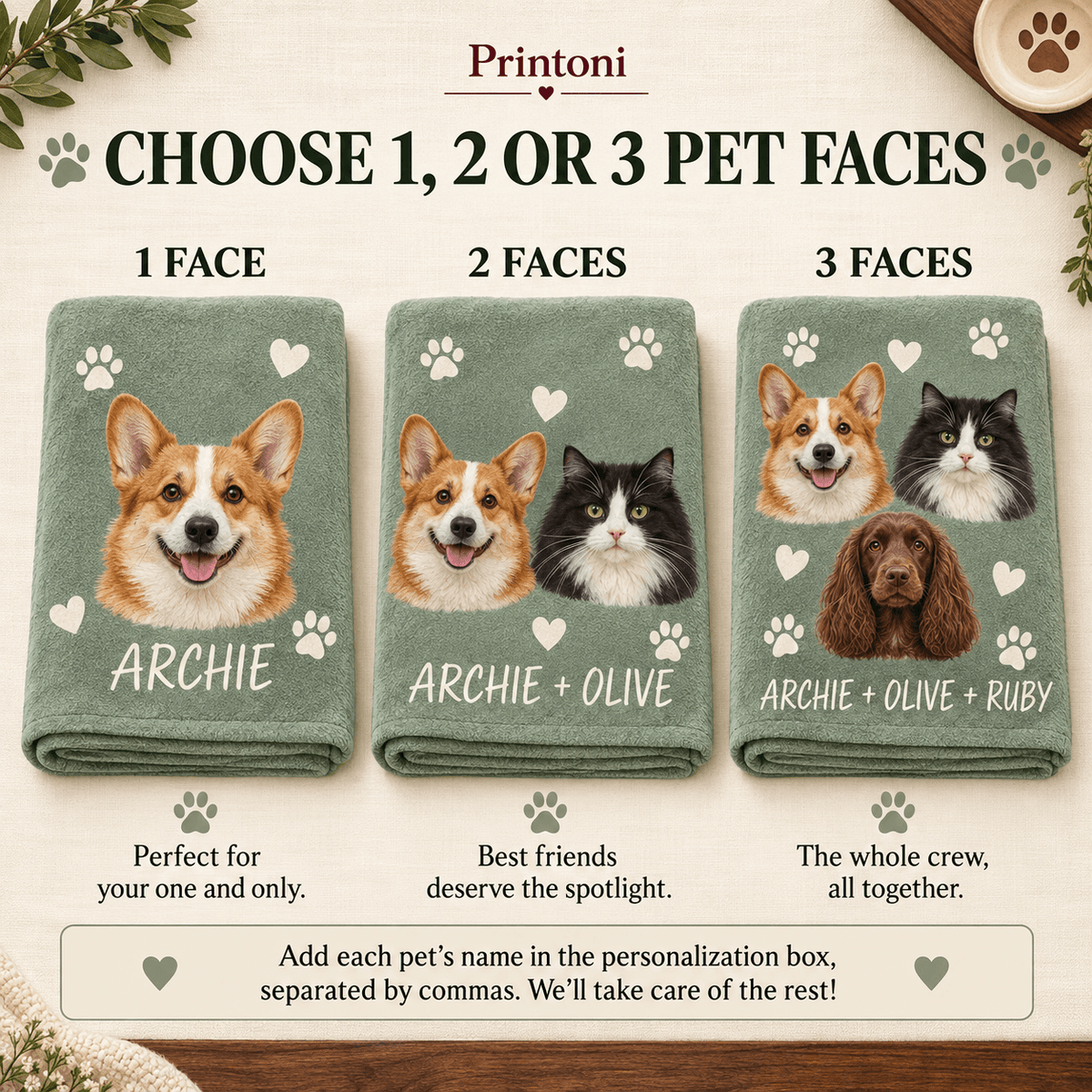 Custom Pet Face Blanket from Photo, Personalized Dog & Cat Name Blanket, Pet Lover Gift