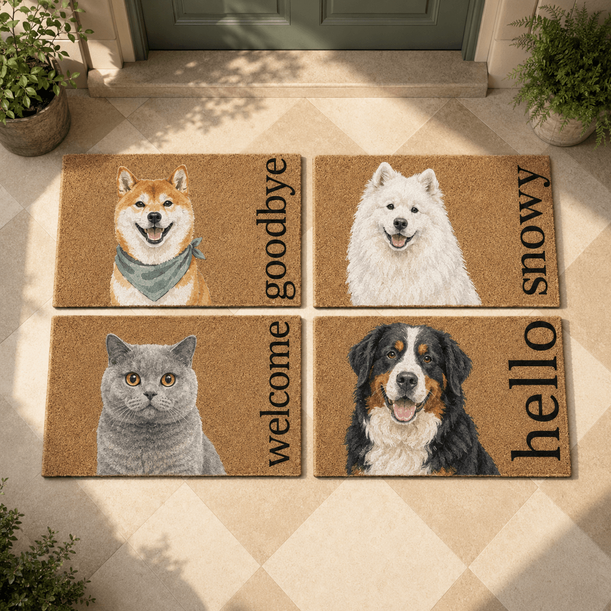 Custom Dog Photo Doormat, Personalized Pet Name Welcome Mat, Dog Face Doormat, Pet Portrait Gift for Dog Lovers