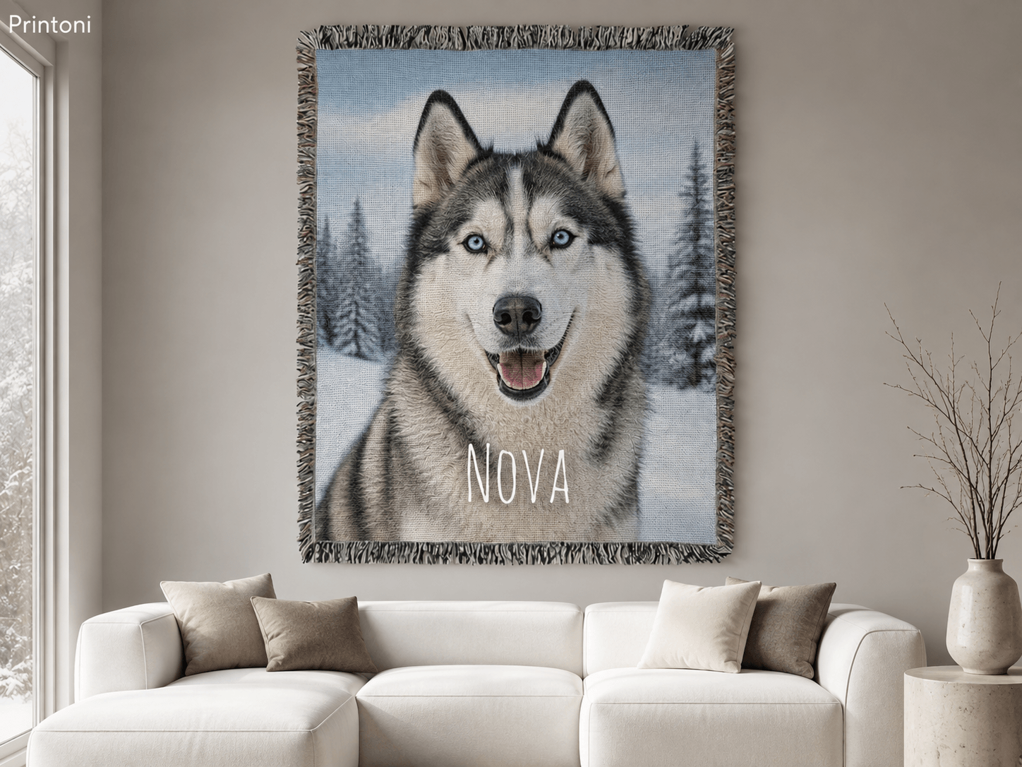Custom Pet Woven Blanket from Photo, Personalized Cat or Dog Portrait Throw, Pet Lover Gift
