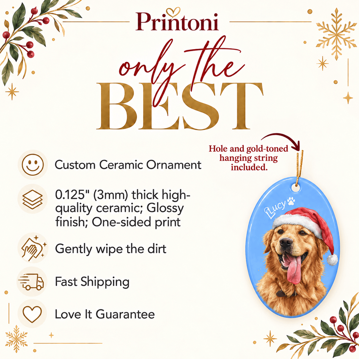 Custom Dog Ornament from Photo, Personalized Pet Christmas Ornament, Dog Lover Holiday Gift