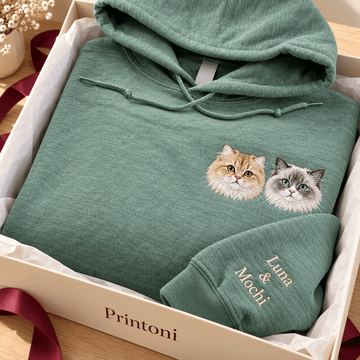 Custom Cat Face Embroidered Hoodie, Personalized Pet Portrait Sweatshirt with Name, Gift for Cat Lovers