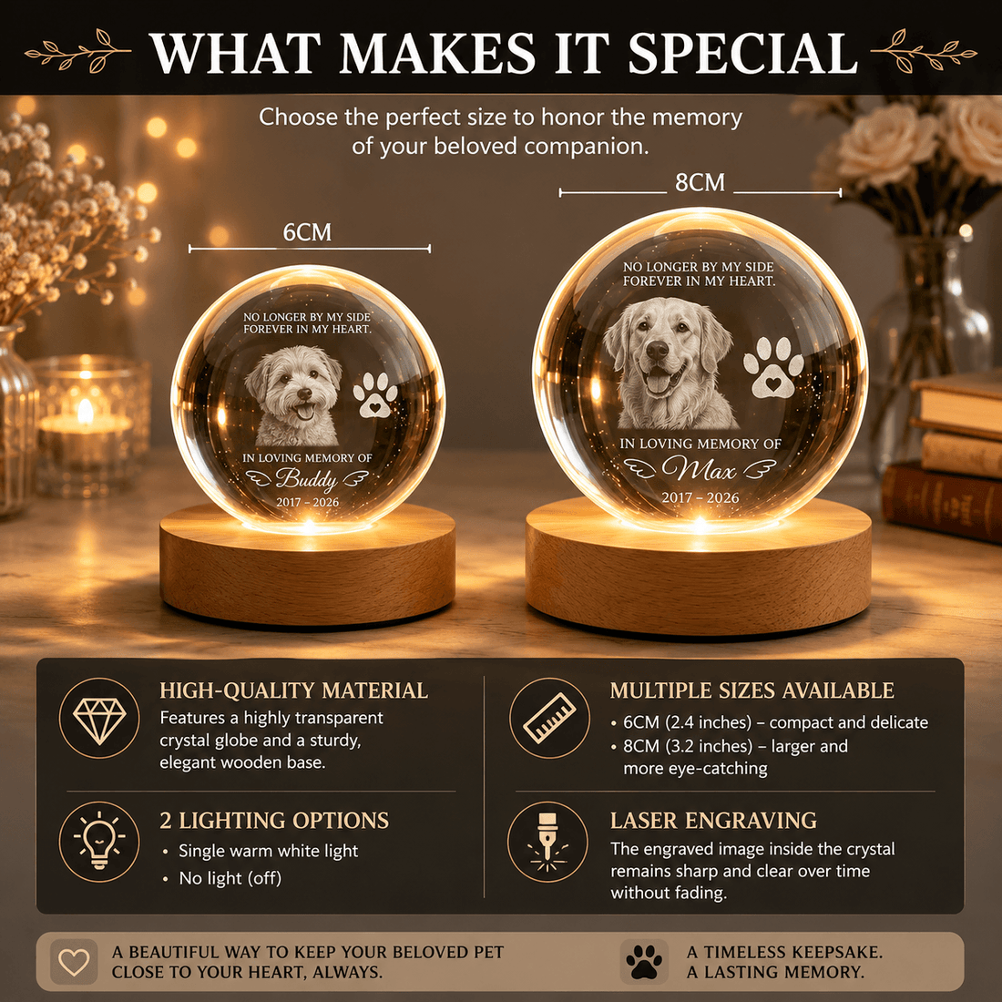 Custom Halloween Pet Night Light, Personalized Crystal Ball Dog Cat Lamp with Name, Spooky Pet Lover Gift, Halloween Decor