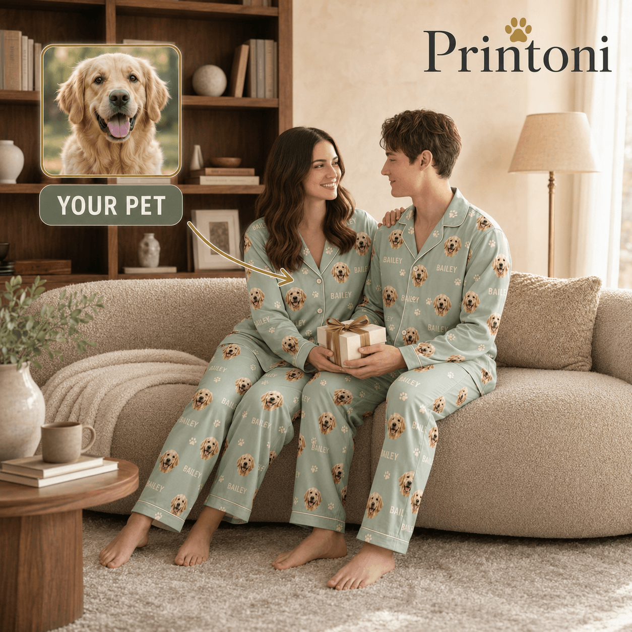 Custom Pet Pajamas from Photo, Personalized Dog Cat Face & Name Pajama Set, Matching Couple Family PJs, Pet Lover Christmas Gift