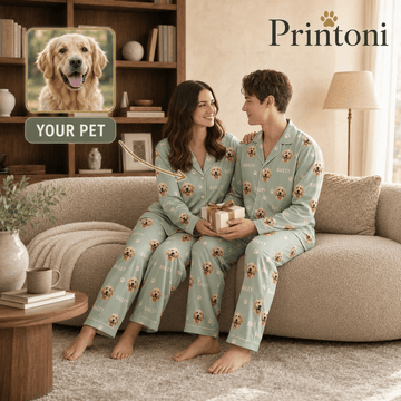 Custom Pet Pajamas from Photo, Personalized Dog Cat Face & Name Pajama Set, Matching Couple Family PJs, Pet Lover Christmas Gift