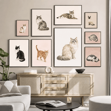 Cute Cartoon Cat Nursery Wall Art – Nordic Canvas Print Poster for Kids Room Home Decor