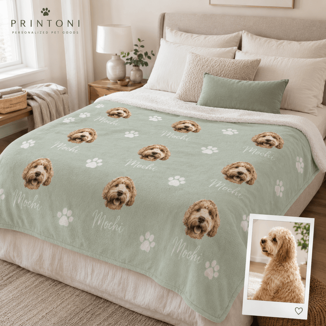 Custom Pet Photo Blanket from Photo, Personalized Dog Face & Name Throw Blanket, Dog Mom Gift, Pet Keepsake Christmas Gift