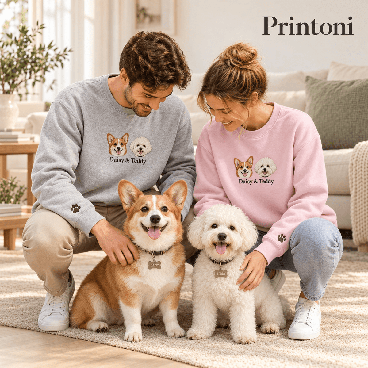 Custom Embroidered Pet Sweatshirt from Photo, Personalized Dog & Cat Name Crewneck, Pet Lover Gift