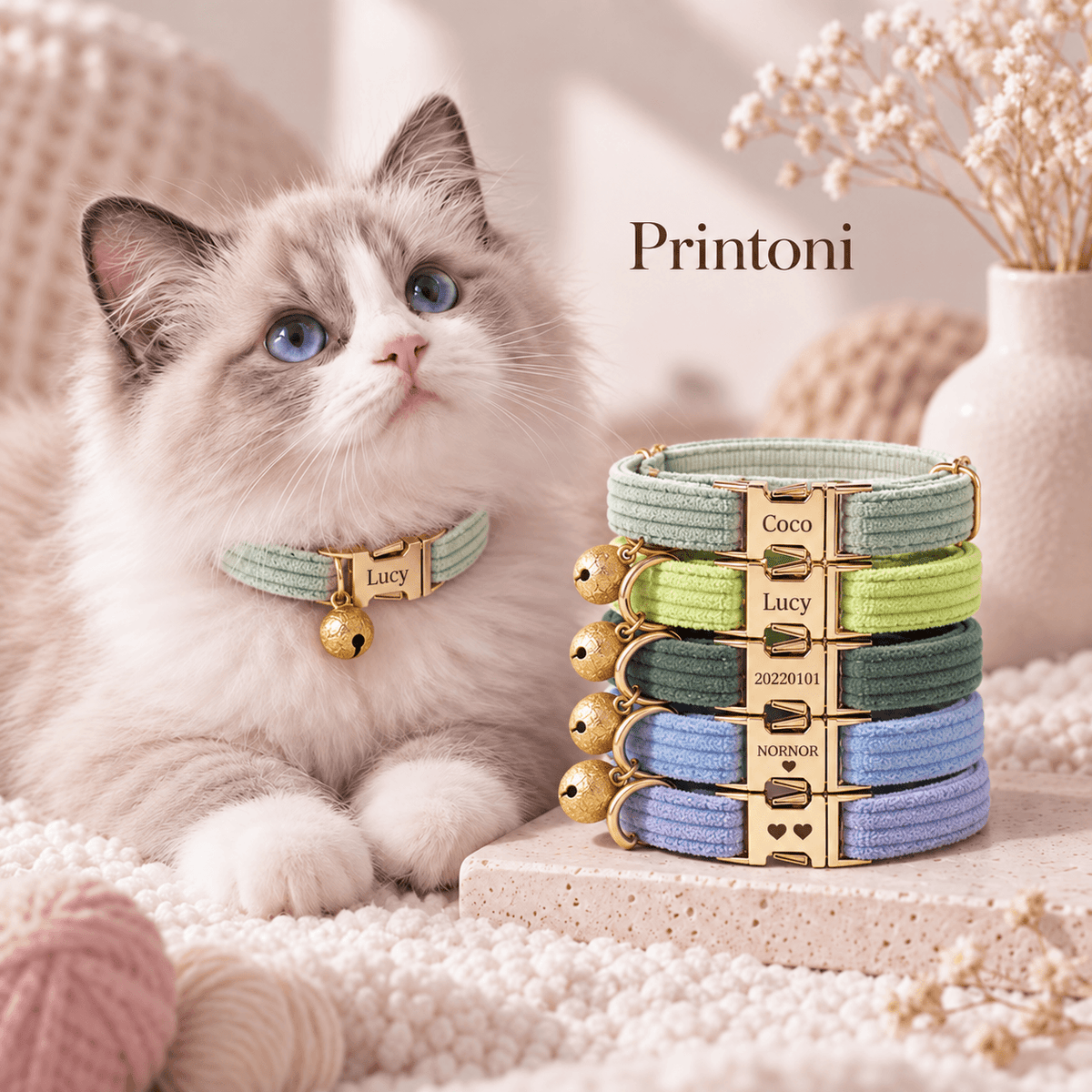 Custom Pet Collar with Name Plate, Personalized Velvet Cat & Dog Collar with Bell, Engraved Name Gift for Pet Lovers