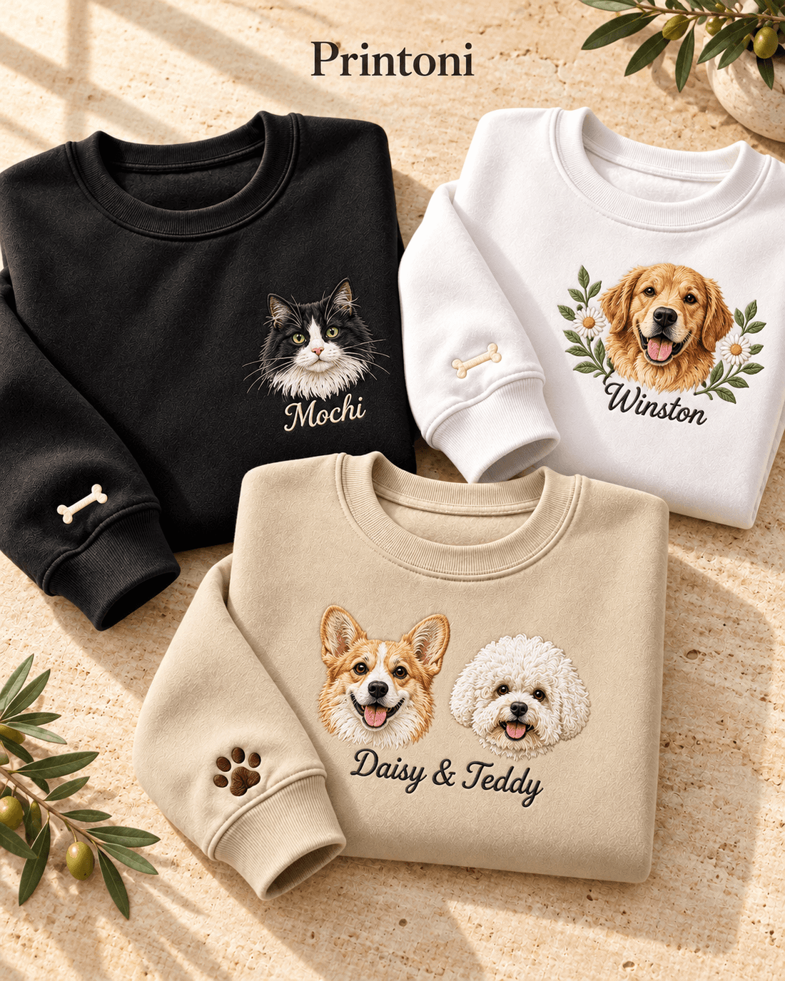 Custom Embroidered Pet Sweatshirt from Photo, Personalized Dog & Cat Name Crewneck, Pet Lover Gift