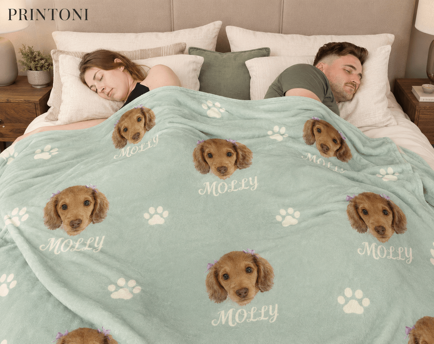 Custom Pet Photo Blanket, Personalized Dog Face and Name Blanket, Pet Parent Gift