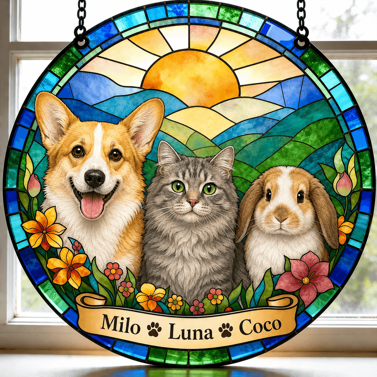 Custom Dog Stained Glass Suncatcher from Photo – Personalized Pet Memorial Window Decor